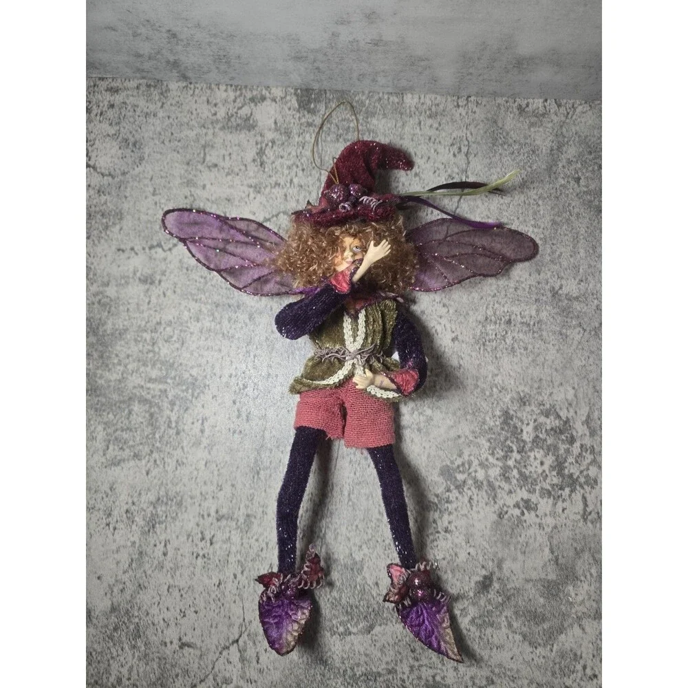 Vintage Mark Roberts Style Poseable Fairy Elf Doll Shelf Sitter Velvet Wings 16”
